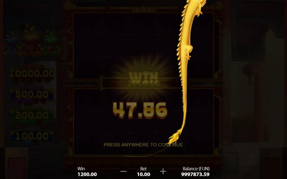 the Repeat dragon sweeping across two darkened 5x3 hold-and-win boards while the win counter climbs, with the four-tier jackpot ladder beside them