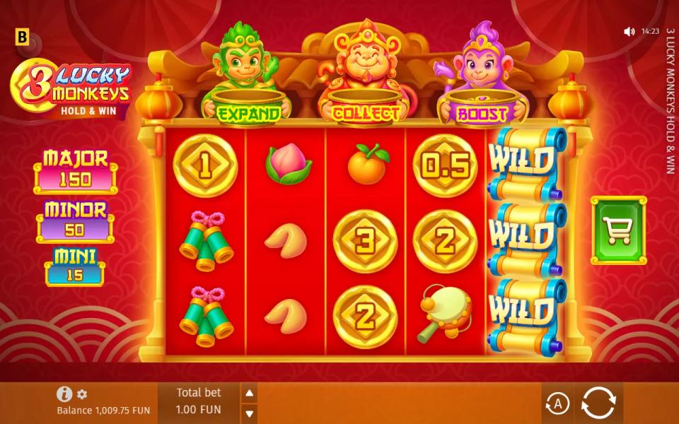 Four gold coin symbols scattered across the reels beside a wild, with no bonus triggered.