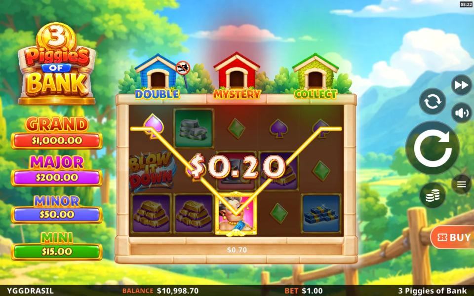 Mamma Pig wild landed as a single tile on the middle reel, paying twenty cents on a one dollar spin