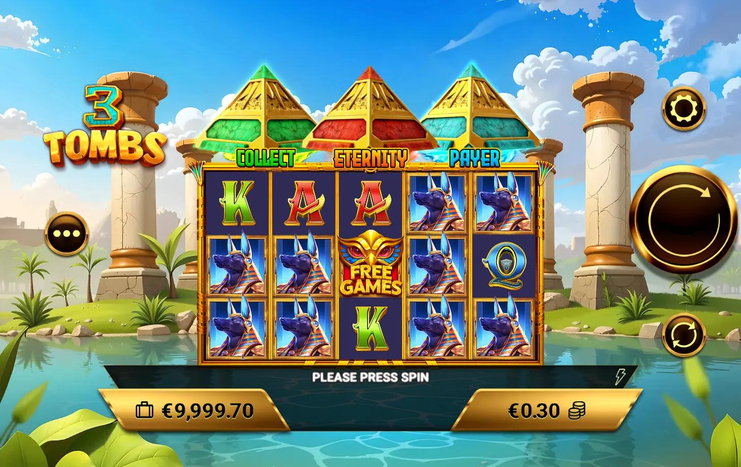 3 Tombs slot gameplay screenshot