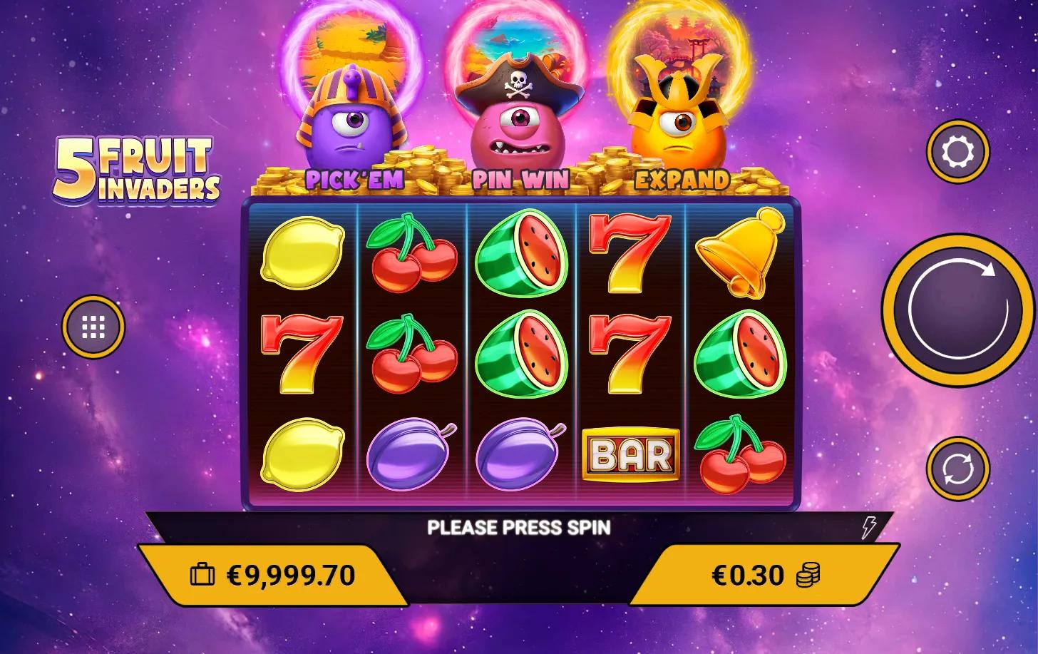 5 Fruit Invaders slot gameplay screenshot
