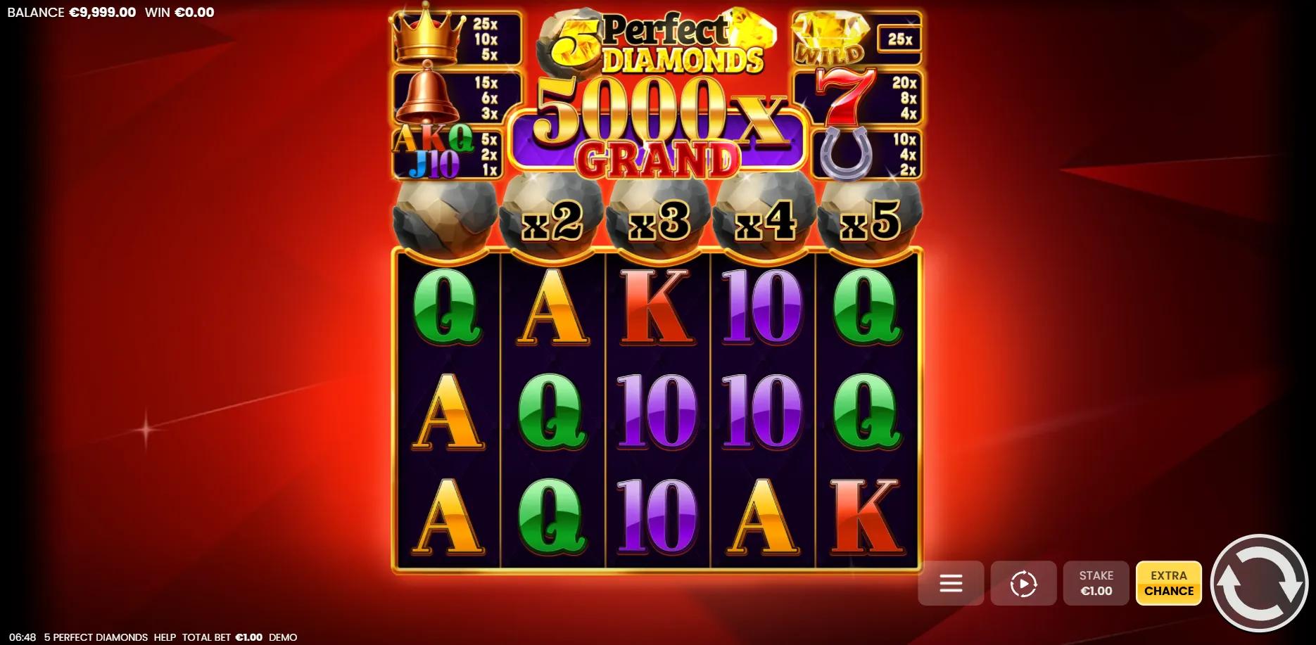 5 Perfect Diamonds slot gameplay screenshot