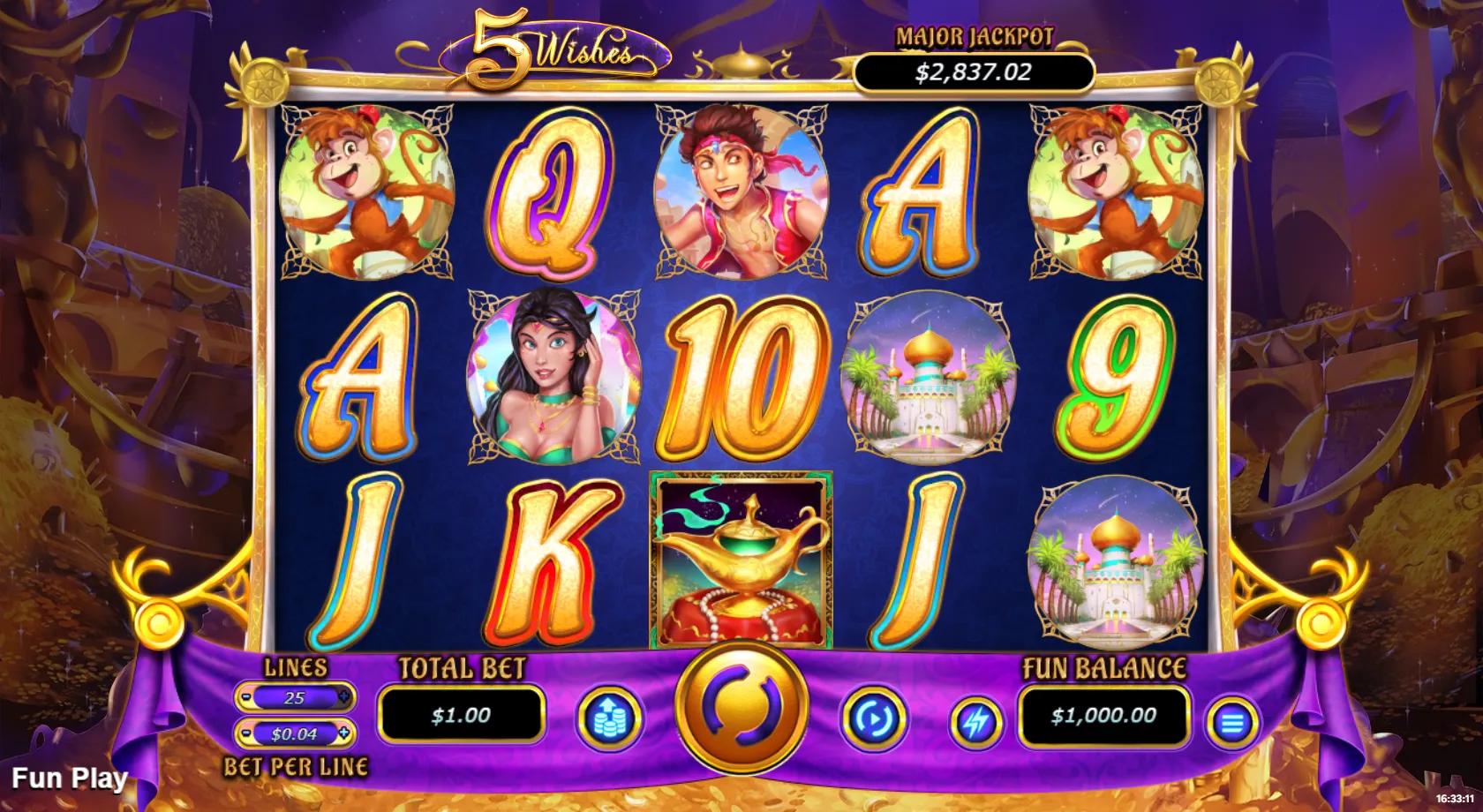 5 Wishes slot gameplay screenshot