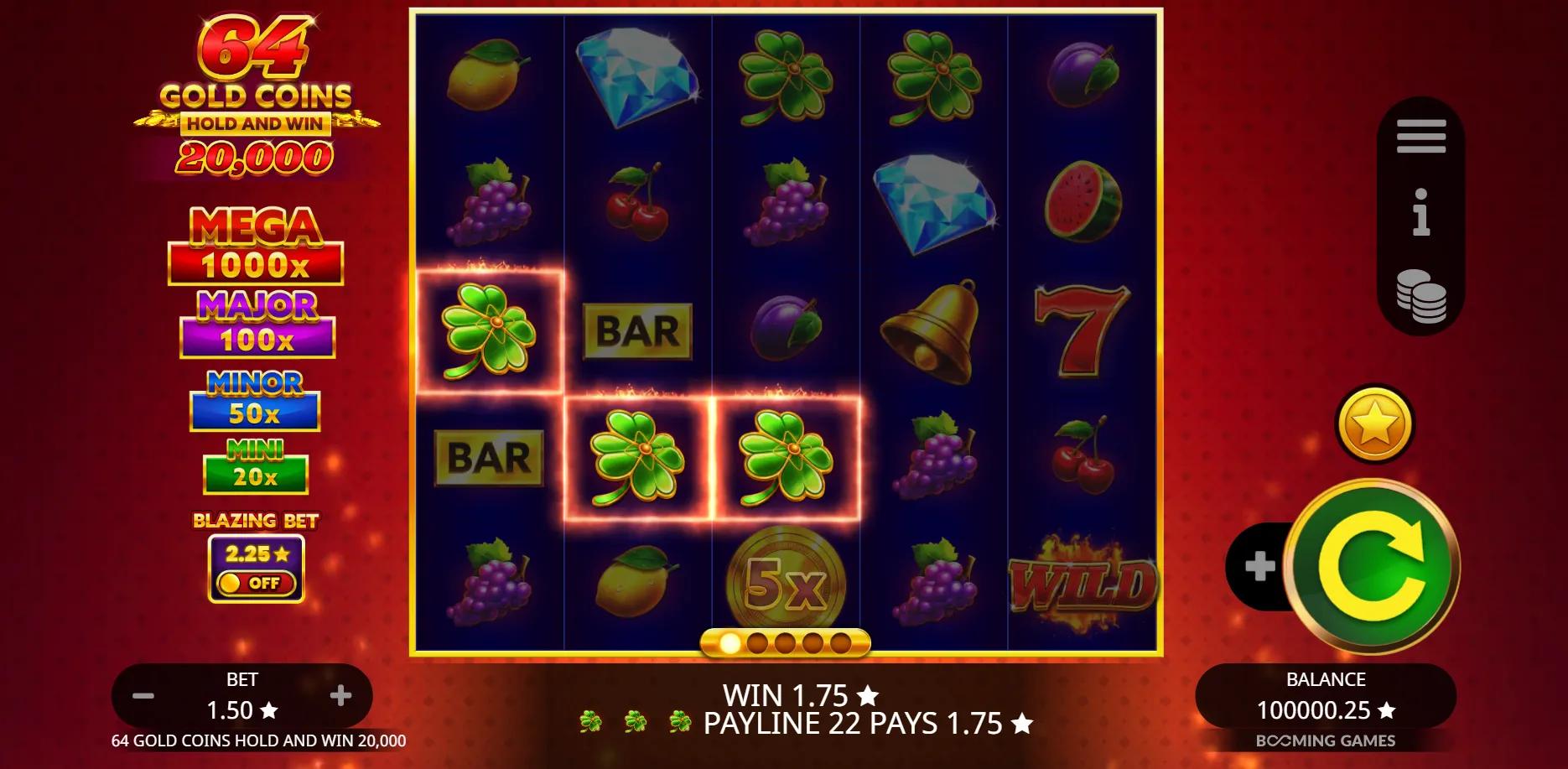 64 Gold Coins Hold and Win 20,000 slot gameplay screenshot
