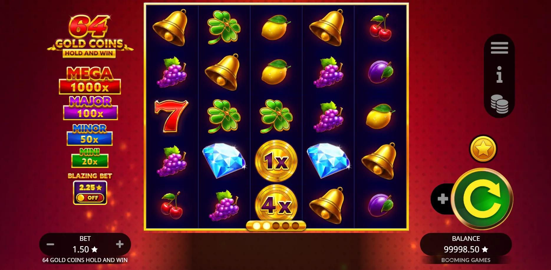 64 Gold Coins Hold and Win slot gameplay screenshot