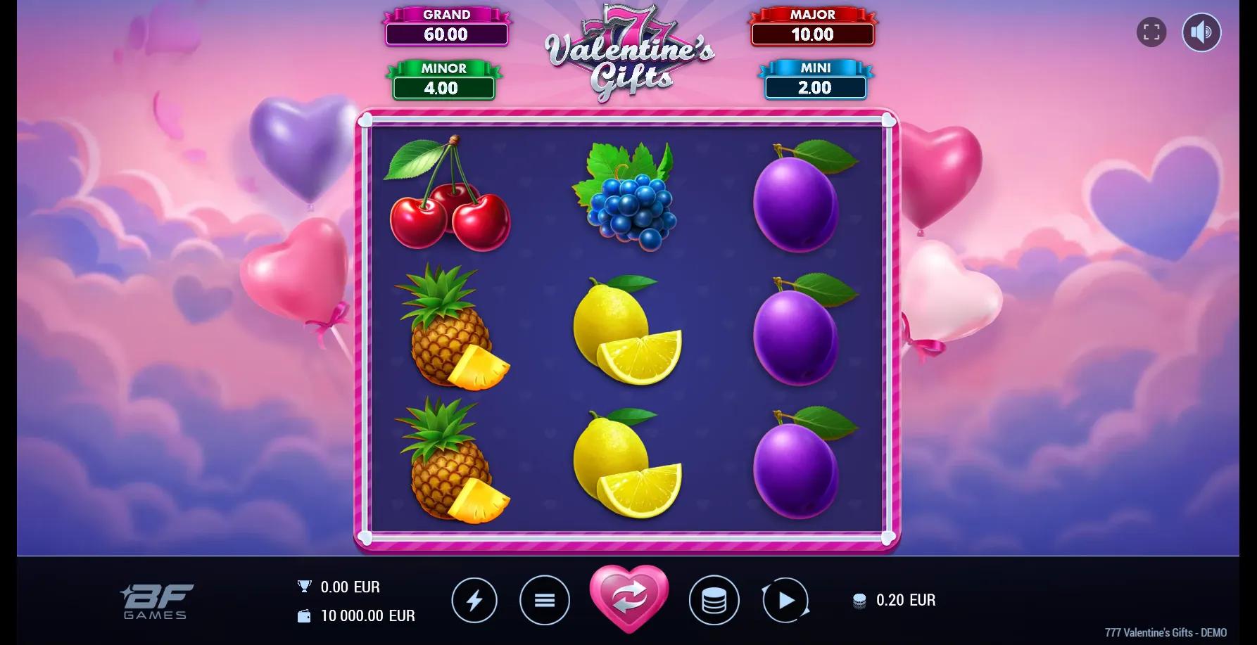 777 Valentine's Gifts slot gameplay screenshot