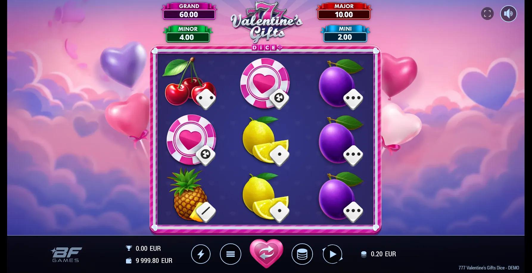777 Valentine's Gifts Dice slot gameplay screenshot