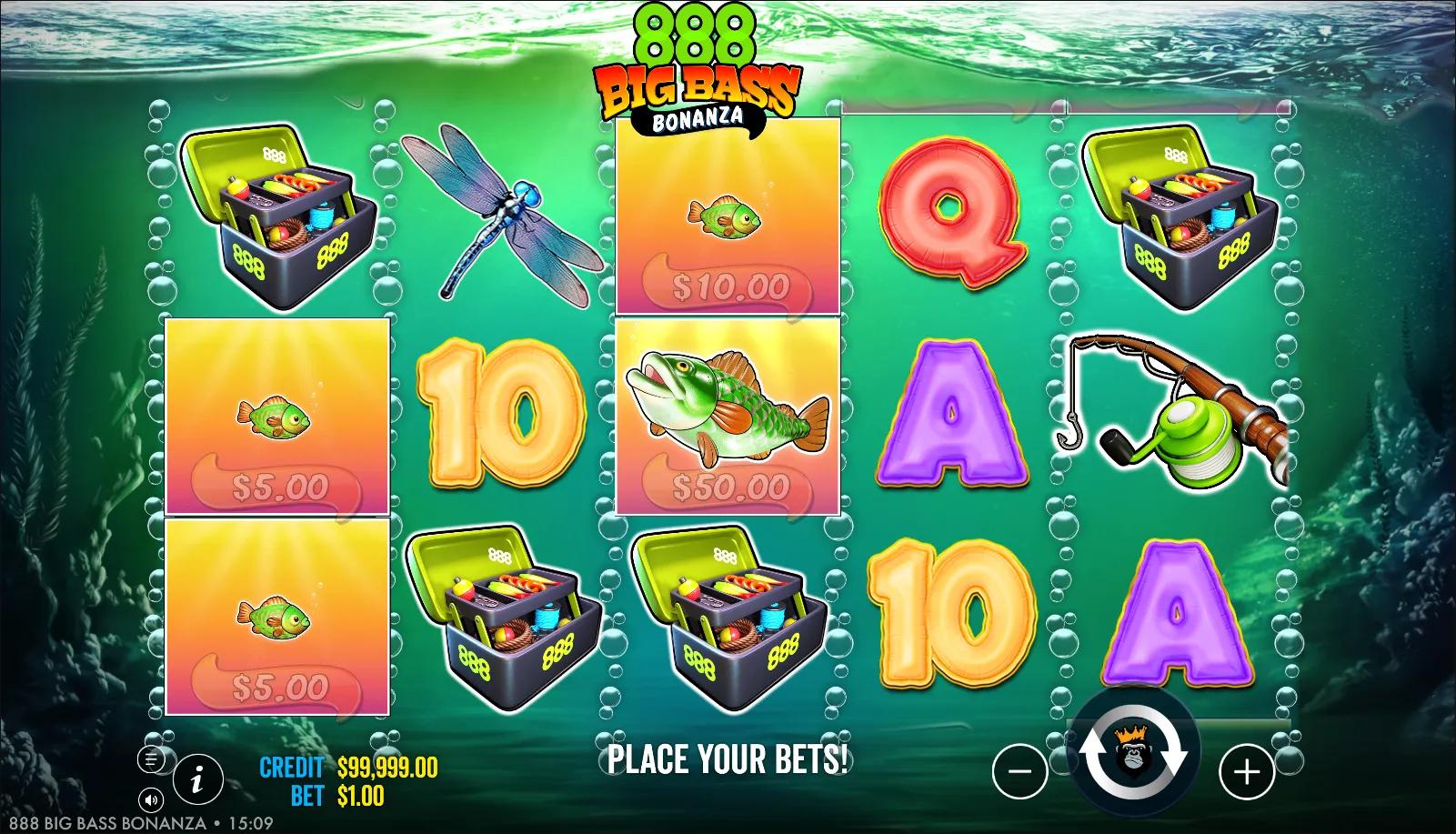 888 Big Bass Bonanza slot gameplay screenshot