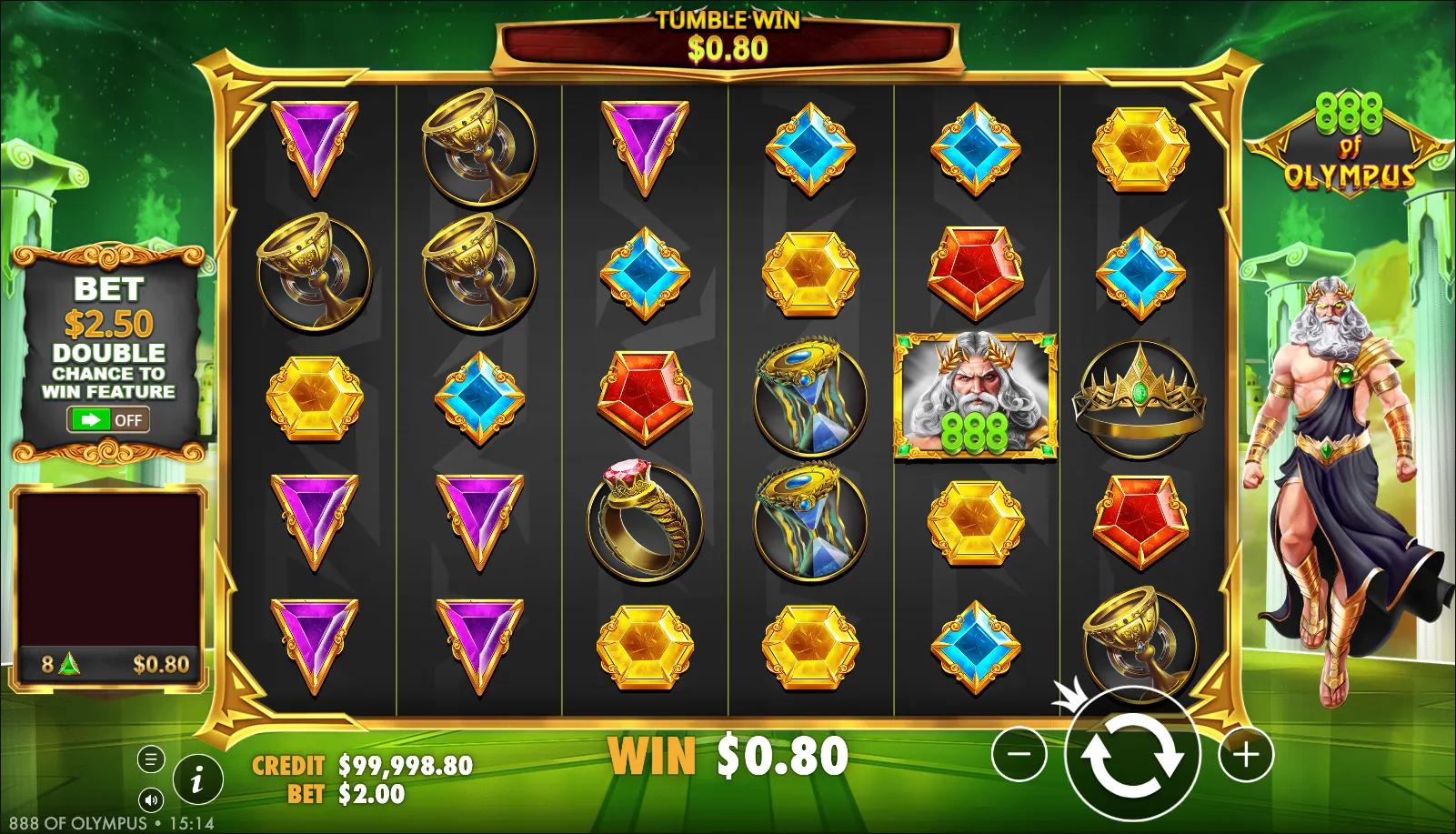 888 of Olympus slot gameplay screenshot