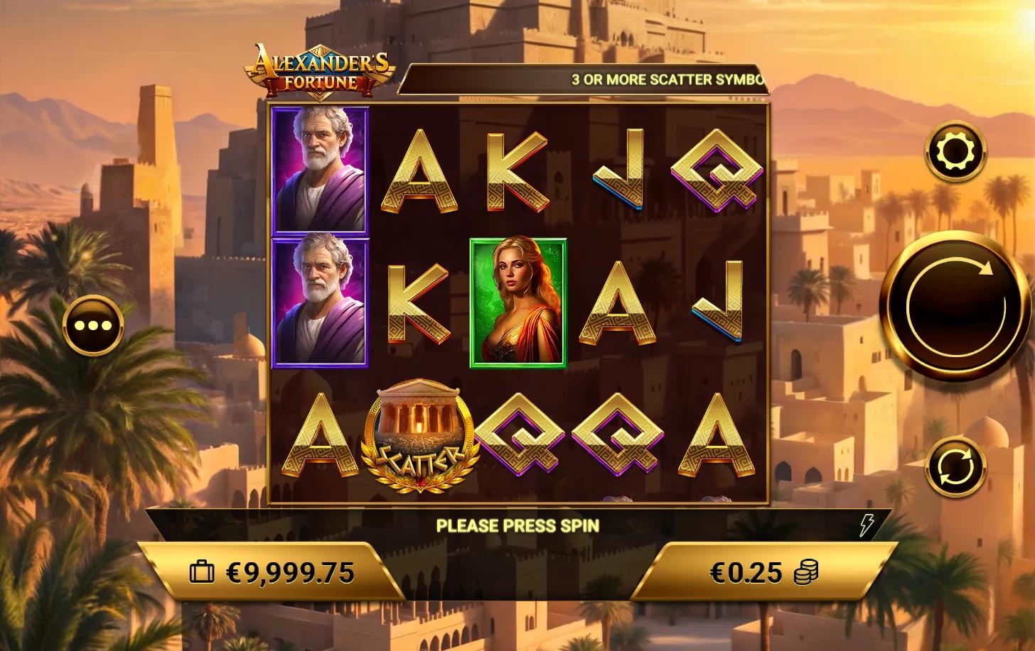 Alexander's Fortune slot gameplay screenshot