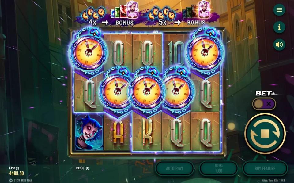 Five Time Rift pocket watches locked across the reels after a chain of Sticky Respins on the buy spin