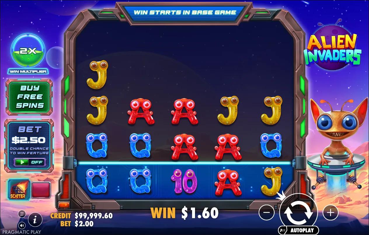 Alien Invaders slot gameplay screenshot