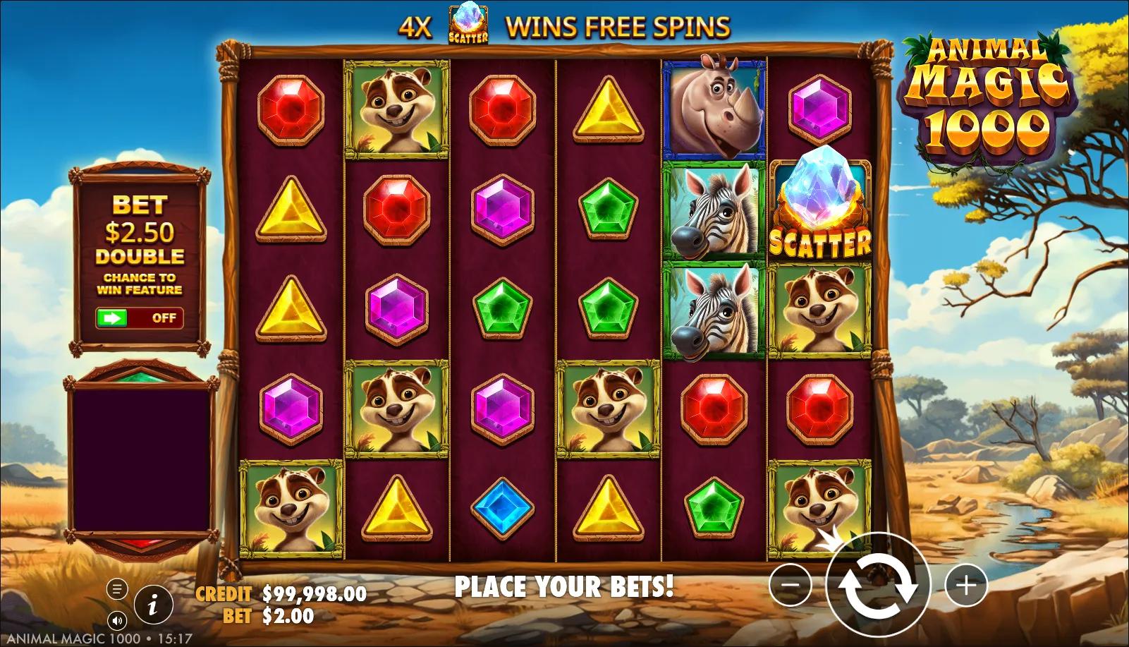 Animal Magic 1000 reels showing African symbols and Ante Bet