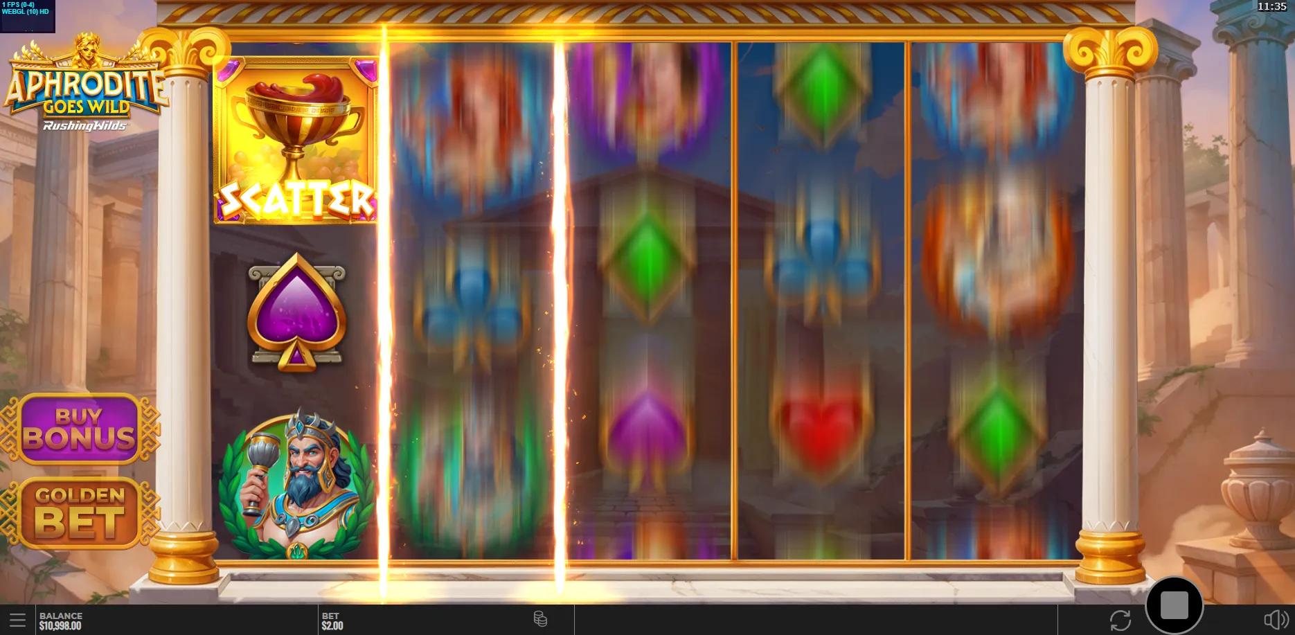 Aphrodite Goes Wild RushingWilds slot gameplay screenshot