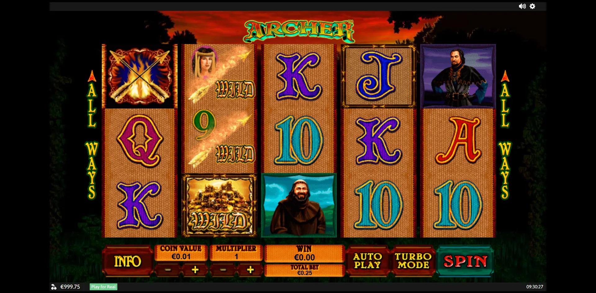 Archer slot gameplay screenshot