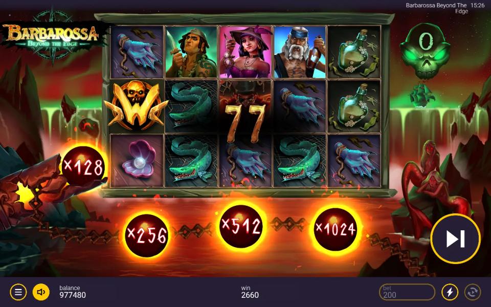 A free spins cascade paying 1,280 coins with the multiplier chain lit at x128 and higher rungs visible beyond it.
