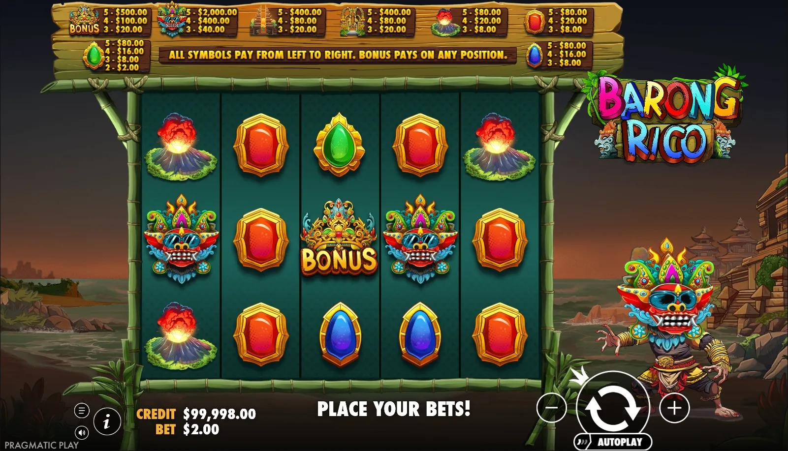 Barong Rico reels showing Asian symbols and Free Spins