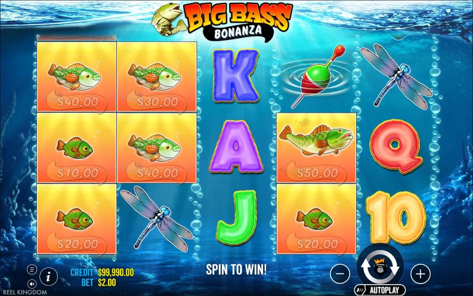 Seven money fish on the Big Bass Bonanza reels at once, from 10 to 50 dollars, on a spin that paid nothing