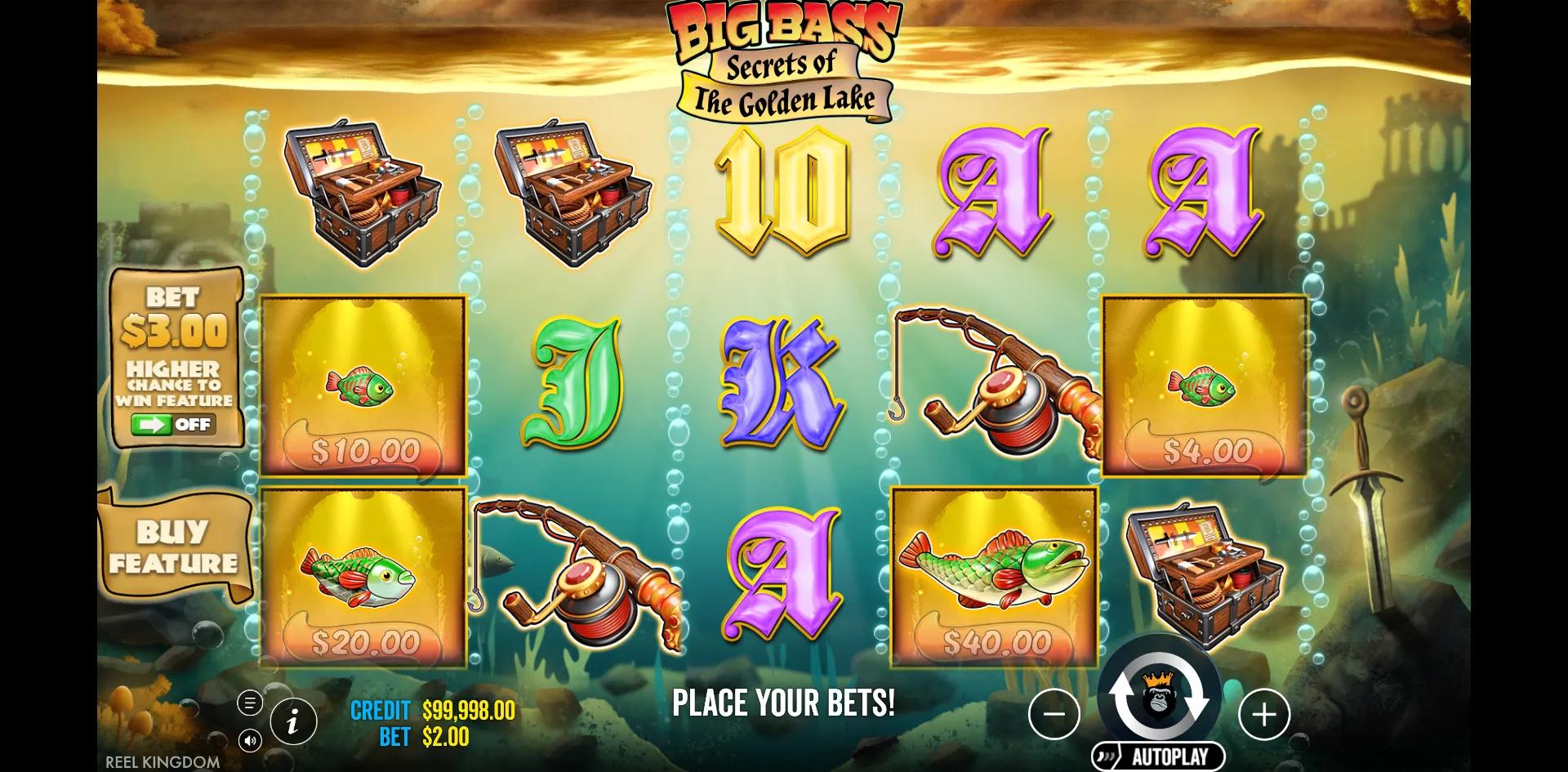 Big Bass Secrets of the Golden Lake slot gameplay screenshot