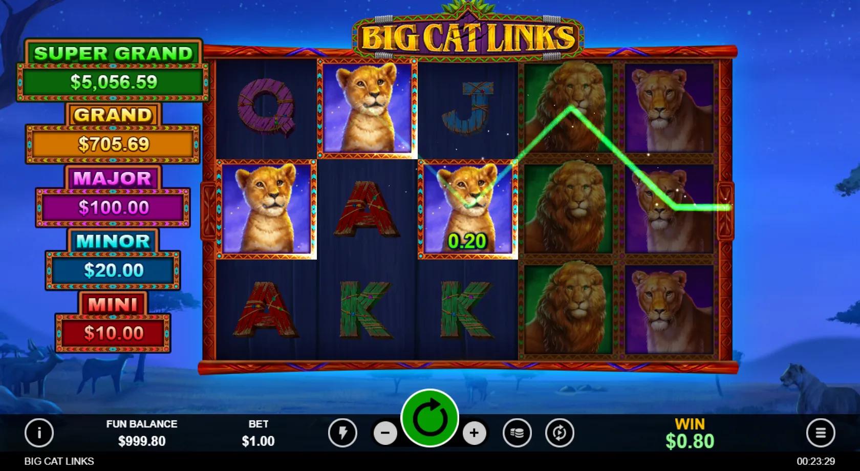 Big Cat Links slot gameplay screenshot