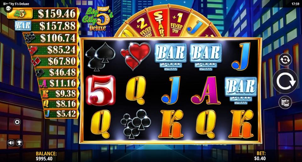 5x3 grid with three BAR symbols spread across the last three reels and no winning line