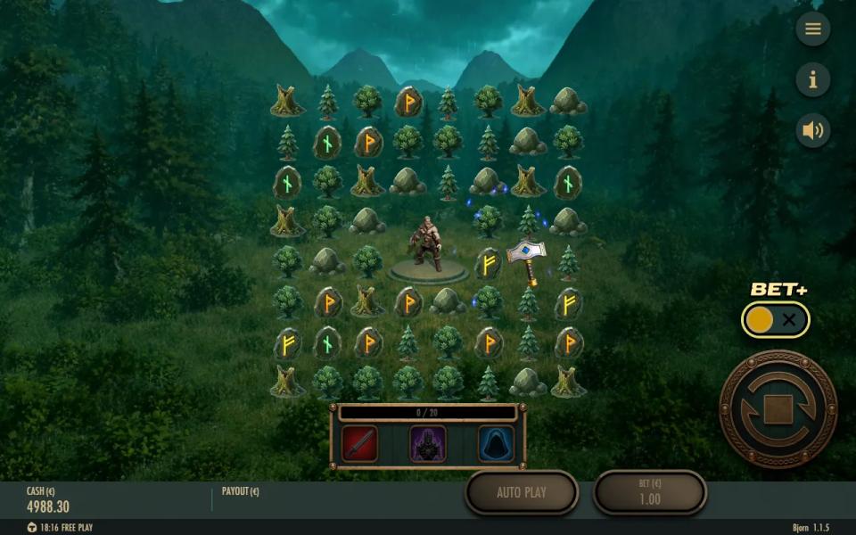 Bjorn base game board with a single hammer Scatter beside the Hero's platform