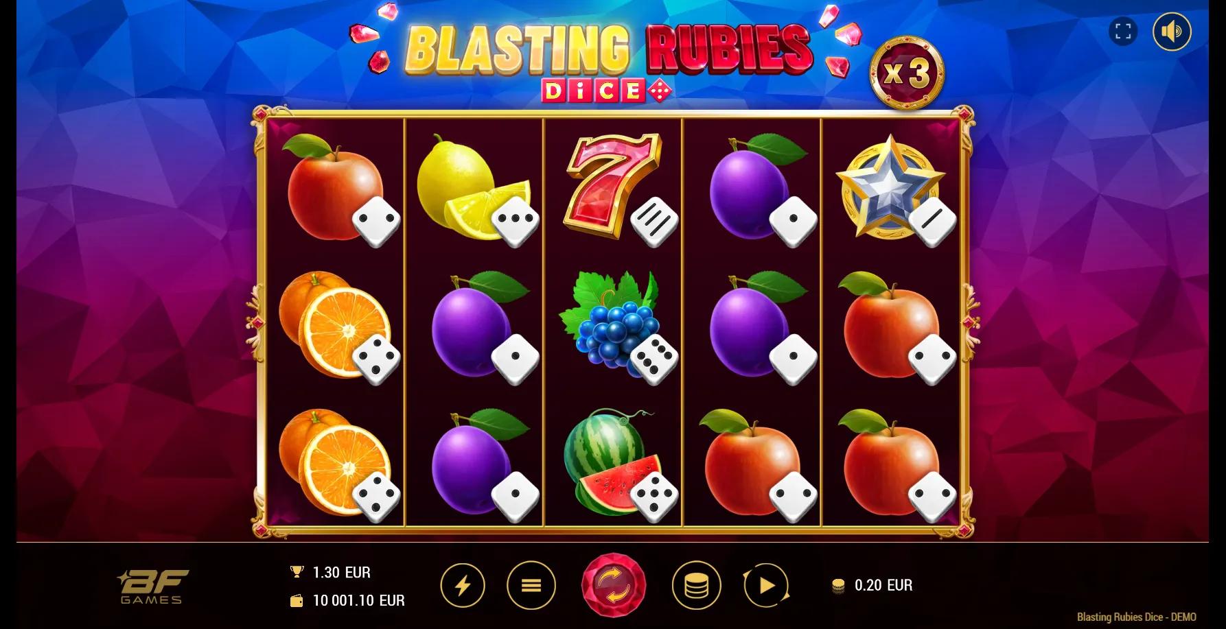 Blasting Rubies Dice slot gameplay screenshot