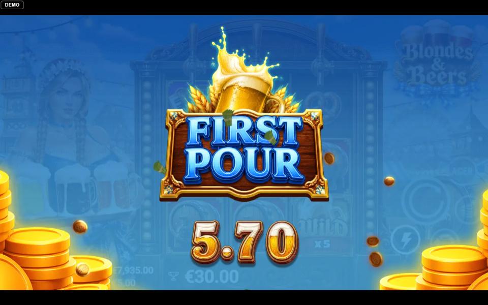 Blondes & Beers win celebration after a x5 multiplier wild in the bottom-right corner multiplied two paylines at once