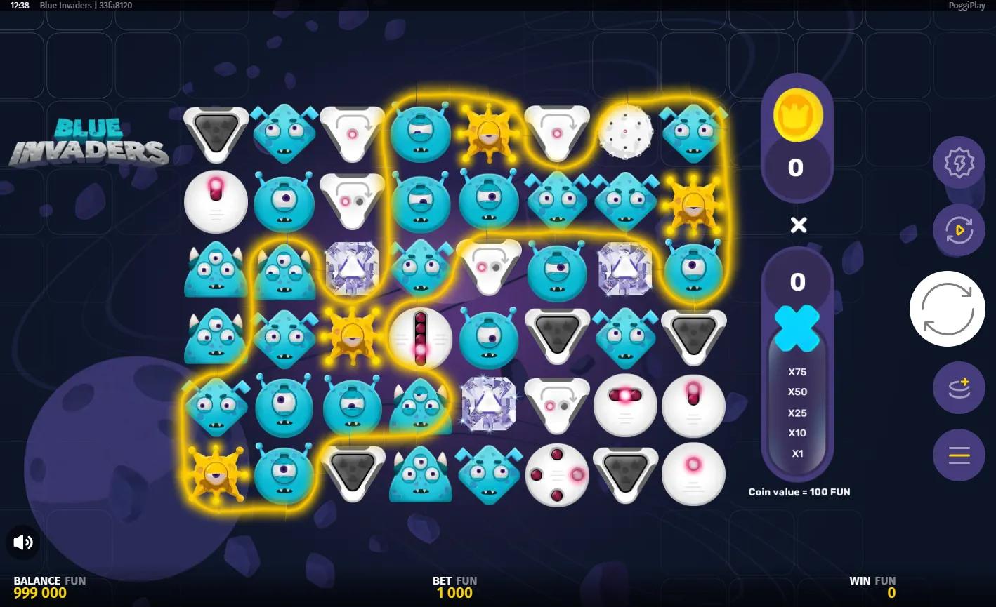 Blue Invaders slot gameplay screenshot