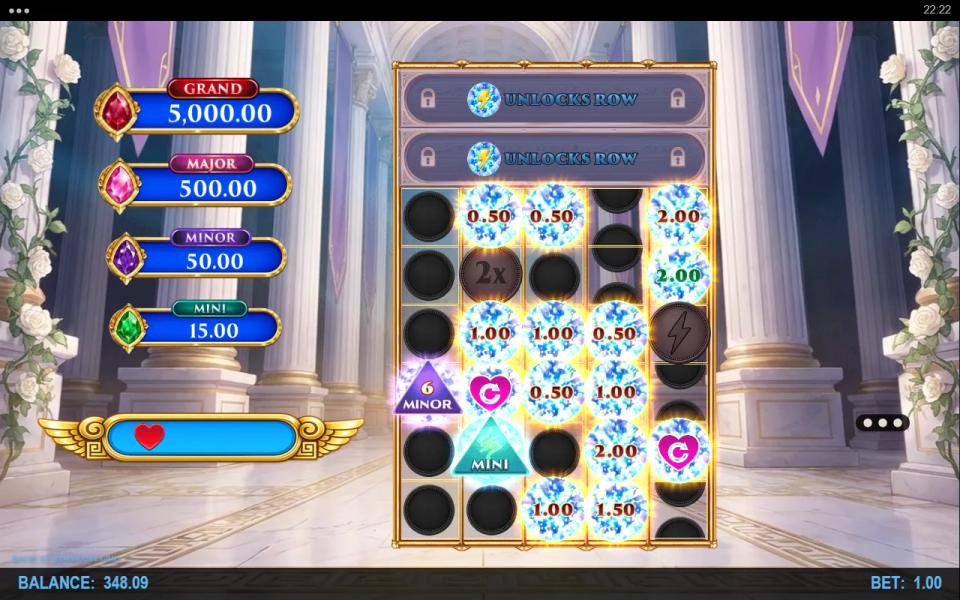 Bolts of Zeus Coin Grid hold and win field on its final respin holding minor and mini jackpot coins still counting down