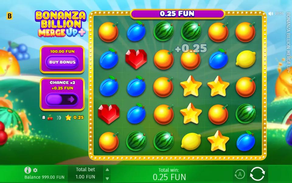 Bonanza Billion Merge Up 6x5 grid paying a quarter of the stake for eight cherries