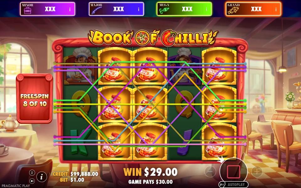 Free spins board with the Nduja jar expanded to fill three whole reels and all ten paylines drawn across the grid
