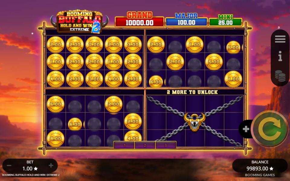 Last respin of the bought Hold and Win with the fourth grid still locked behind chains at 2 more to unlock