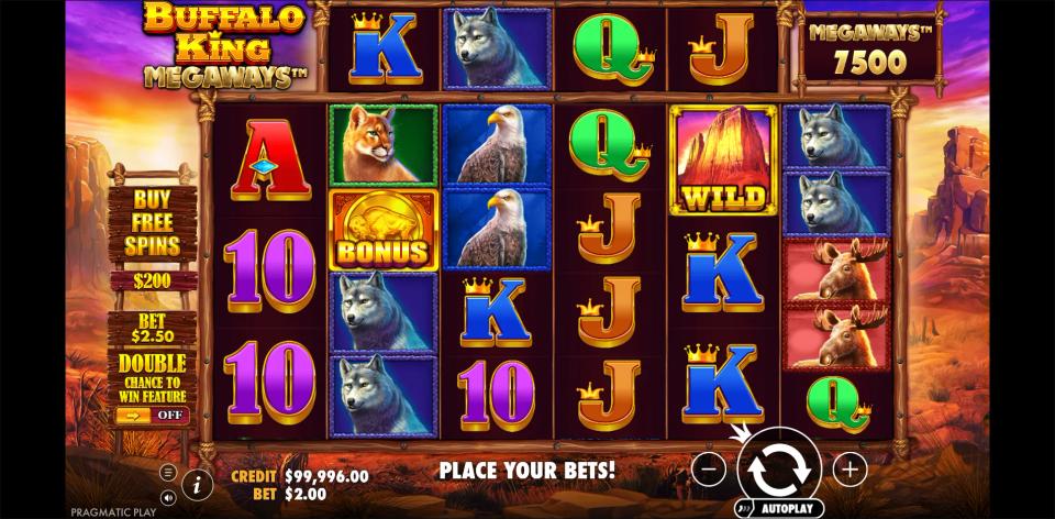 One golden BONUS symbol on reel two and one WILD on reel five, with the Buy Free Spins sign showing $200 at a $2 stake