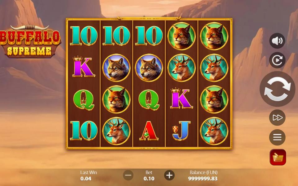 Buffalo Supreme 5x4 reels paying three 10 symbols across the first three columns on two of its 1024 ways