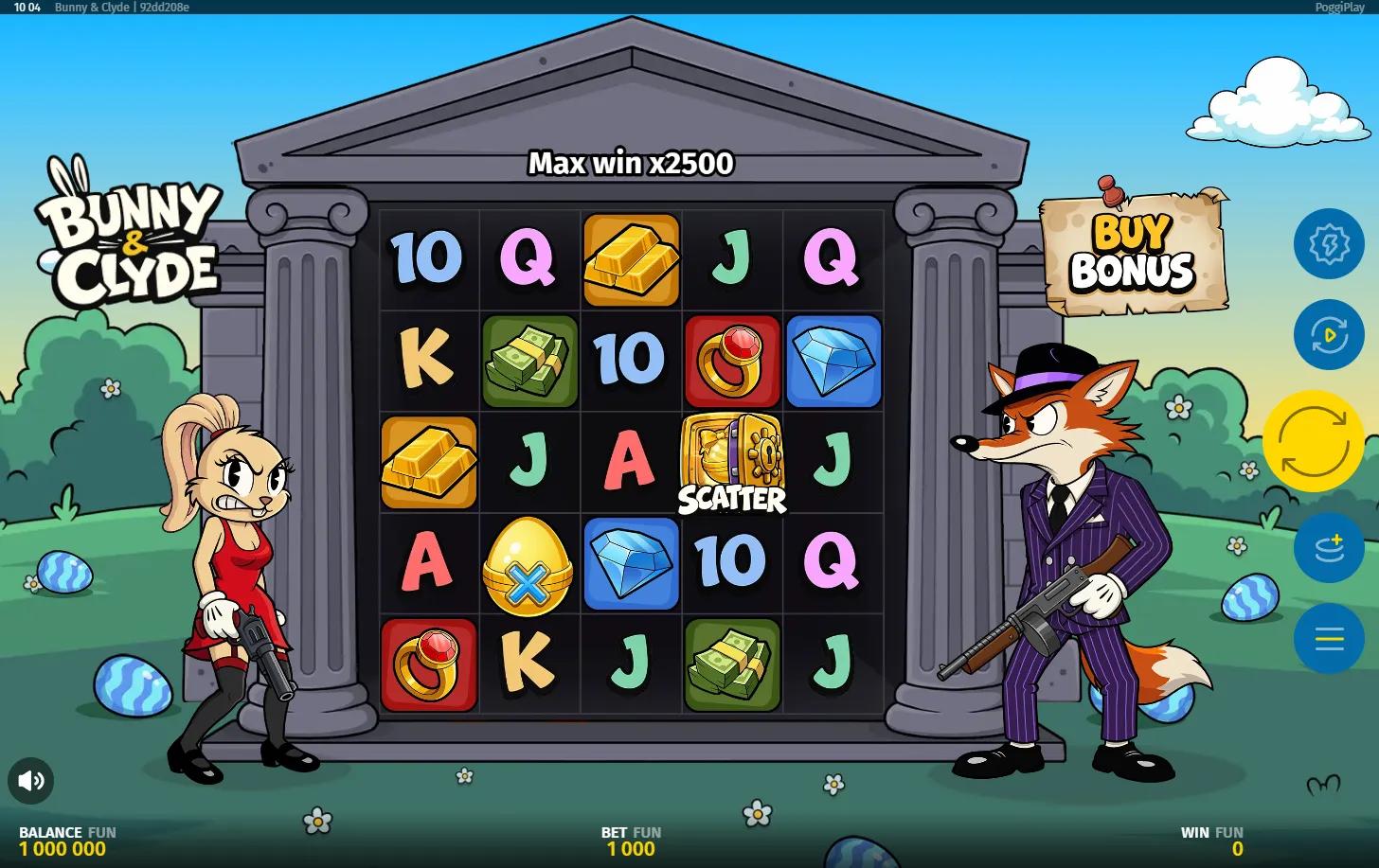 Bunny and Clyde slot gameplay screenshot