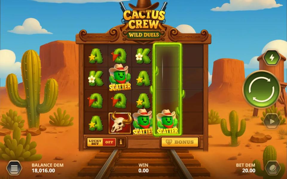 Cactus Crew: Wild Duels trigger board with Scatter cacti landing on reels 2 to 5 to start the free spins