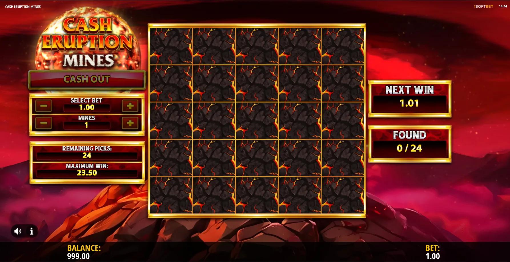 Cash Eruption Mines slot gameplay screenshot