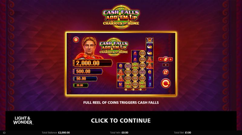 Cash Falls Add 'Em Up Chariots of Rome gameplay screenshot