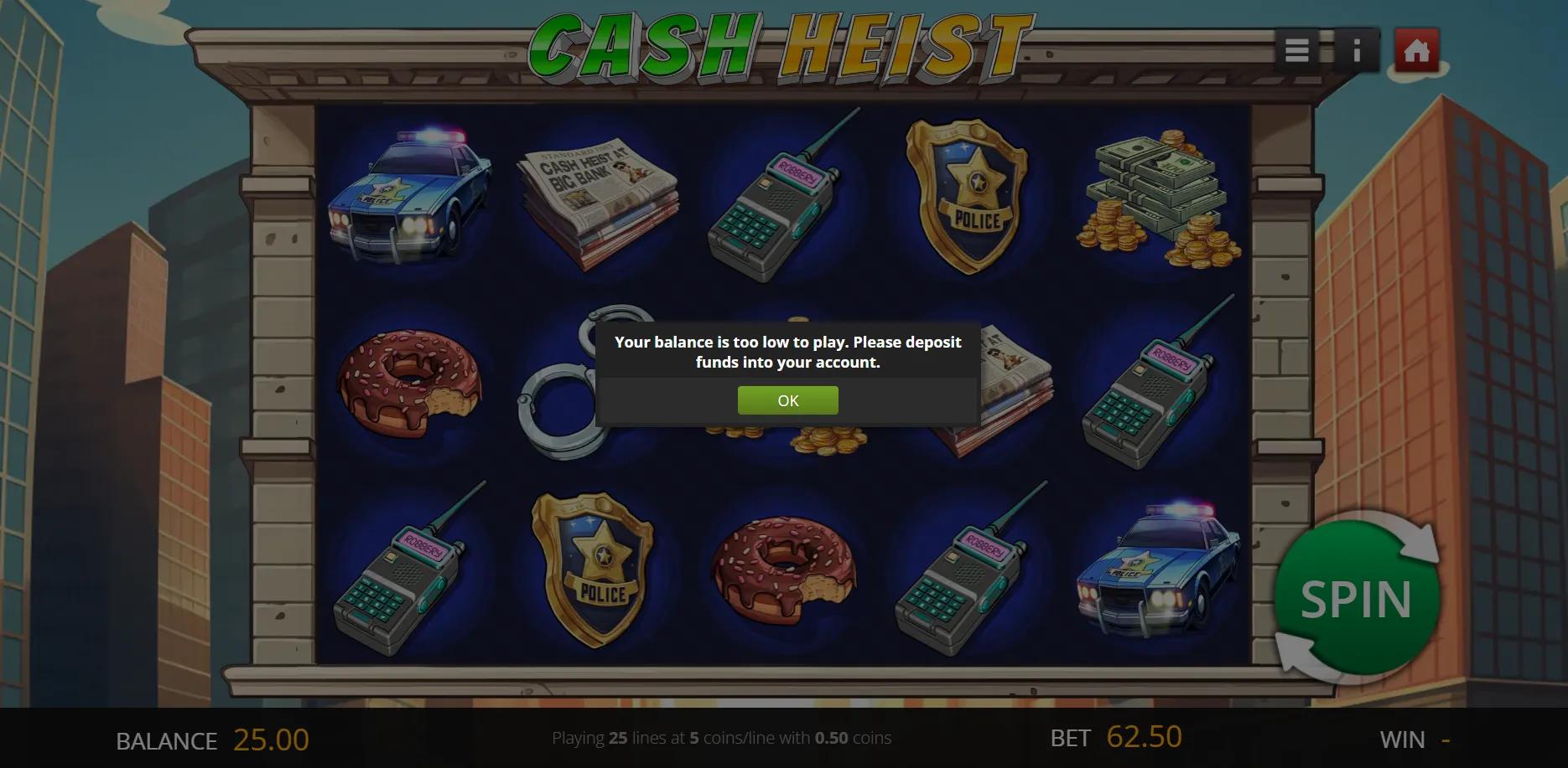 Cash Heist slot gameplay screenshot
