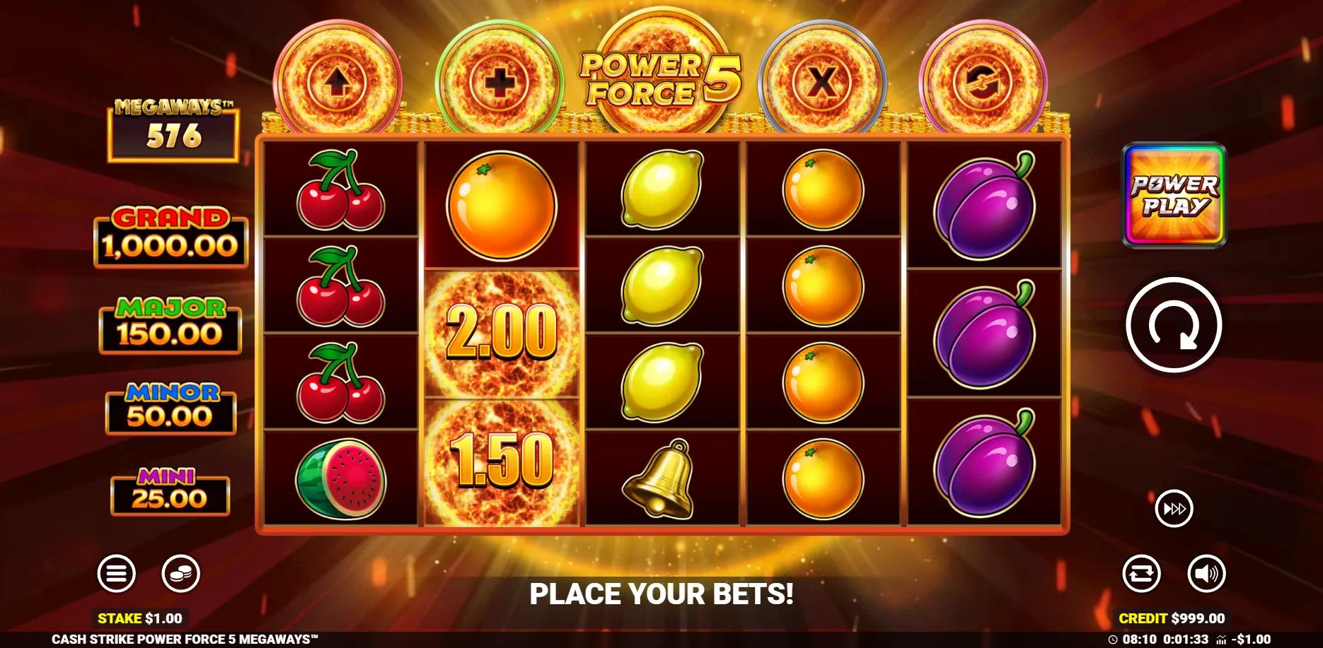 Cash Strike Power Force 5 Megaways slot gameplay screenshot