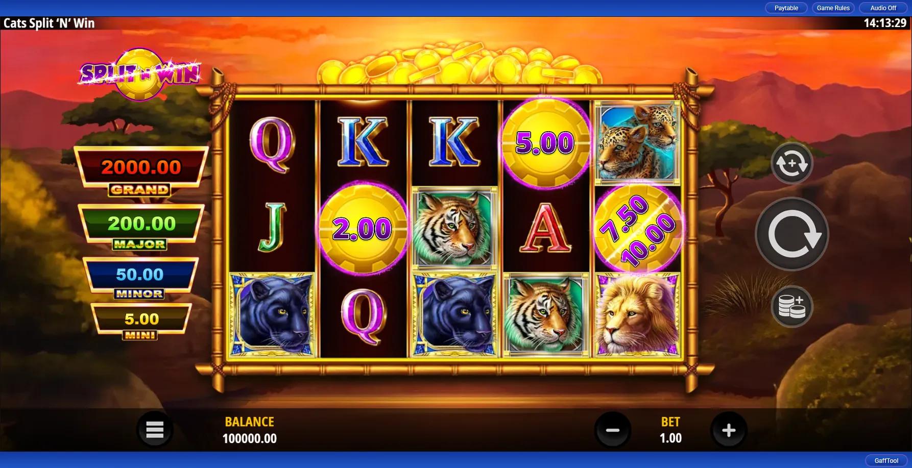 Cats Split 'N' Win slot gameplay screenshot