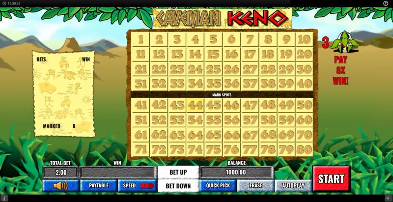 Caveman Keno gameplay screenshot