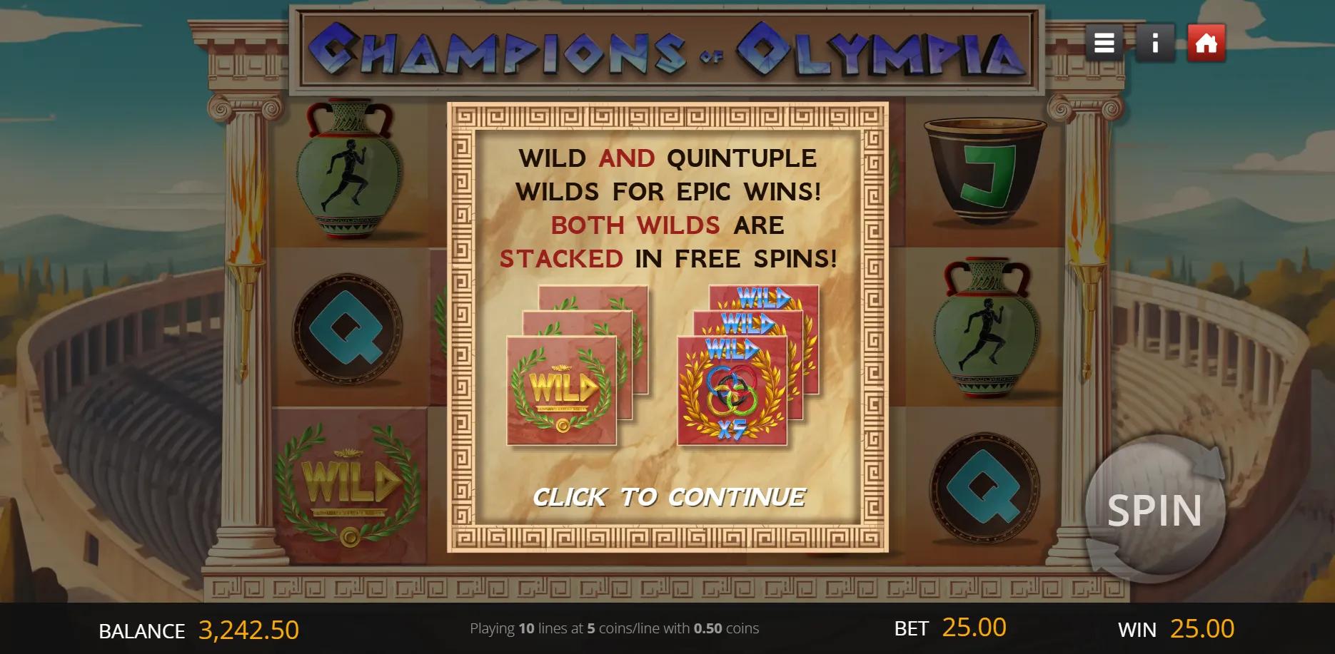 Champions of Olympia slot gameplay screenshot