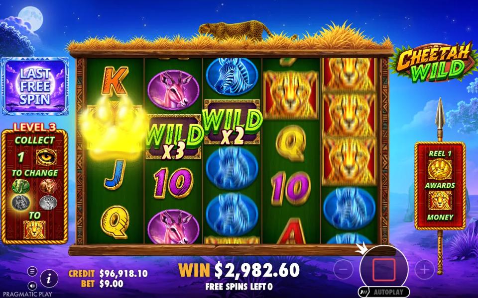 The super free spins round on its last spin, paying 2,982.60 with a x3 multiplier wild beside a x2 and a column of cheetah money symbols on the fifth reel