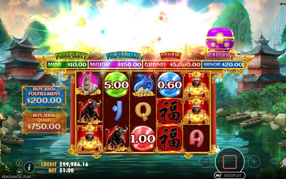 Green, blue and red bonus coins flying into their matching chests on the spin that started the Chest Respin