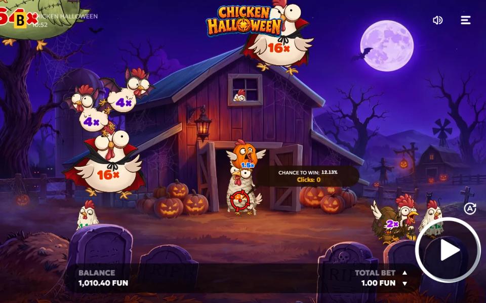 Hover tip over the 8x mummy chicken in Chicken Halloween showing a 12.13% chance to win