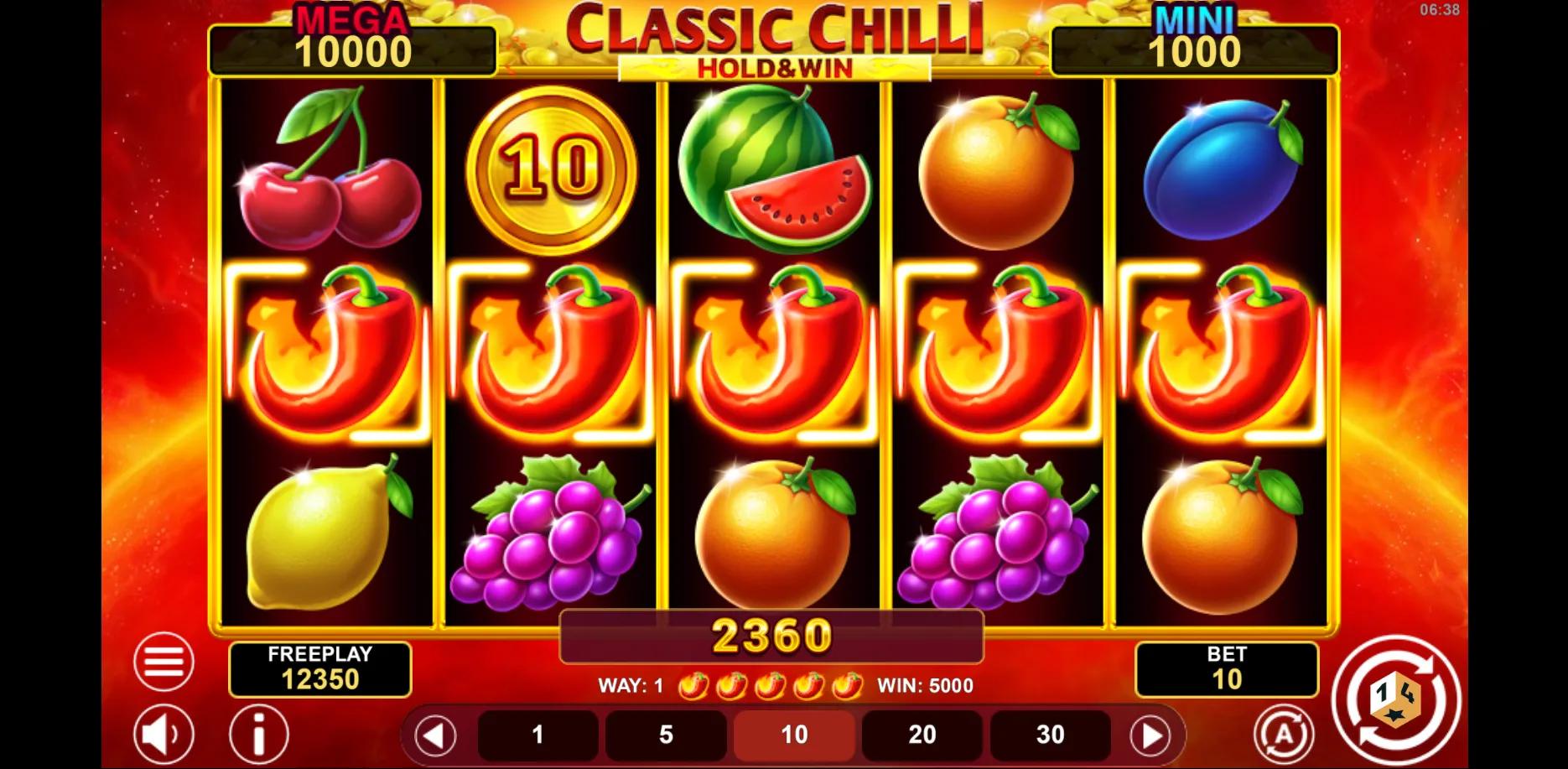 Classic Chilli Hold & Win slot gameplay screenshot