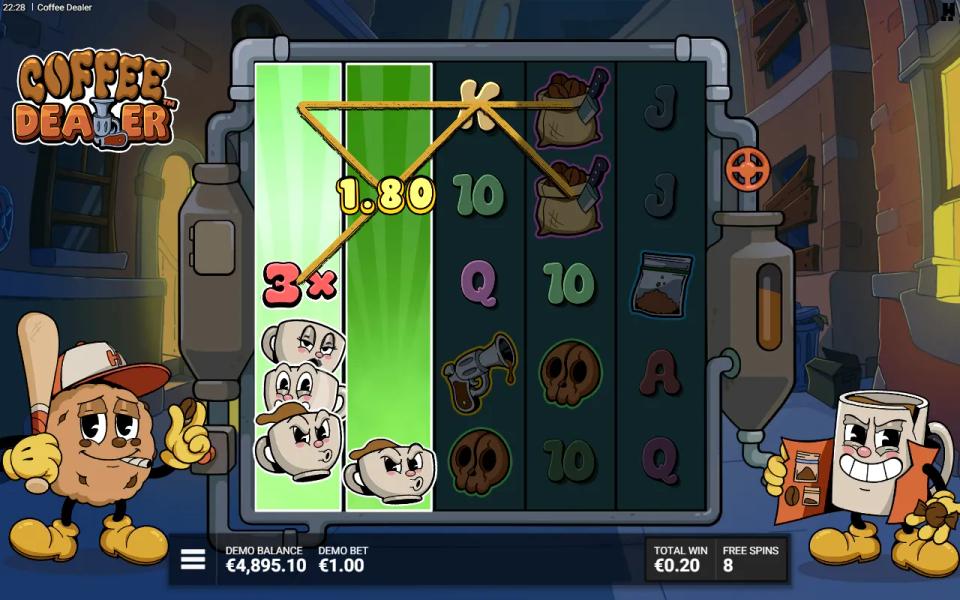 Two expanded Wild Coffee Reels side by side, the left one carrying a 3x multiplier and the right one none
