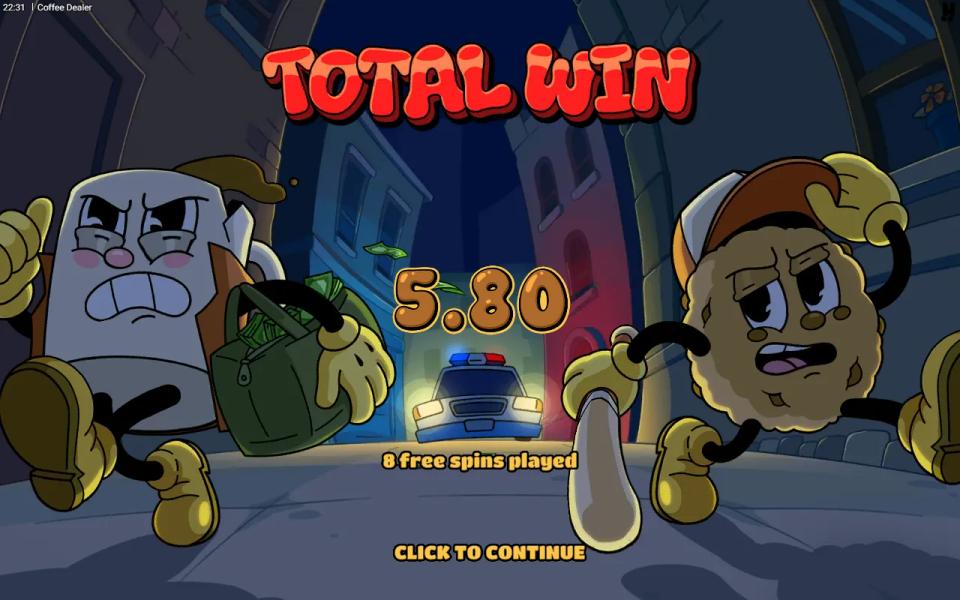 The Brewfather total win card after eight free spins